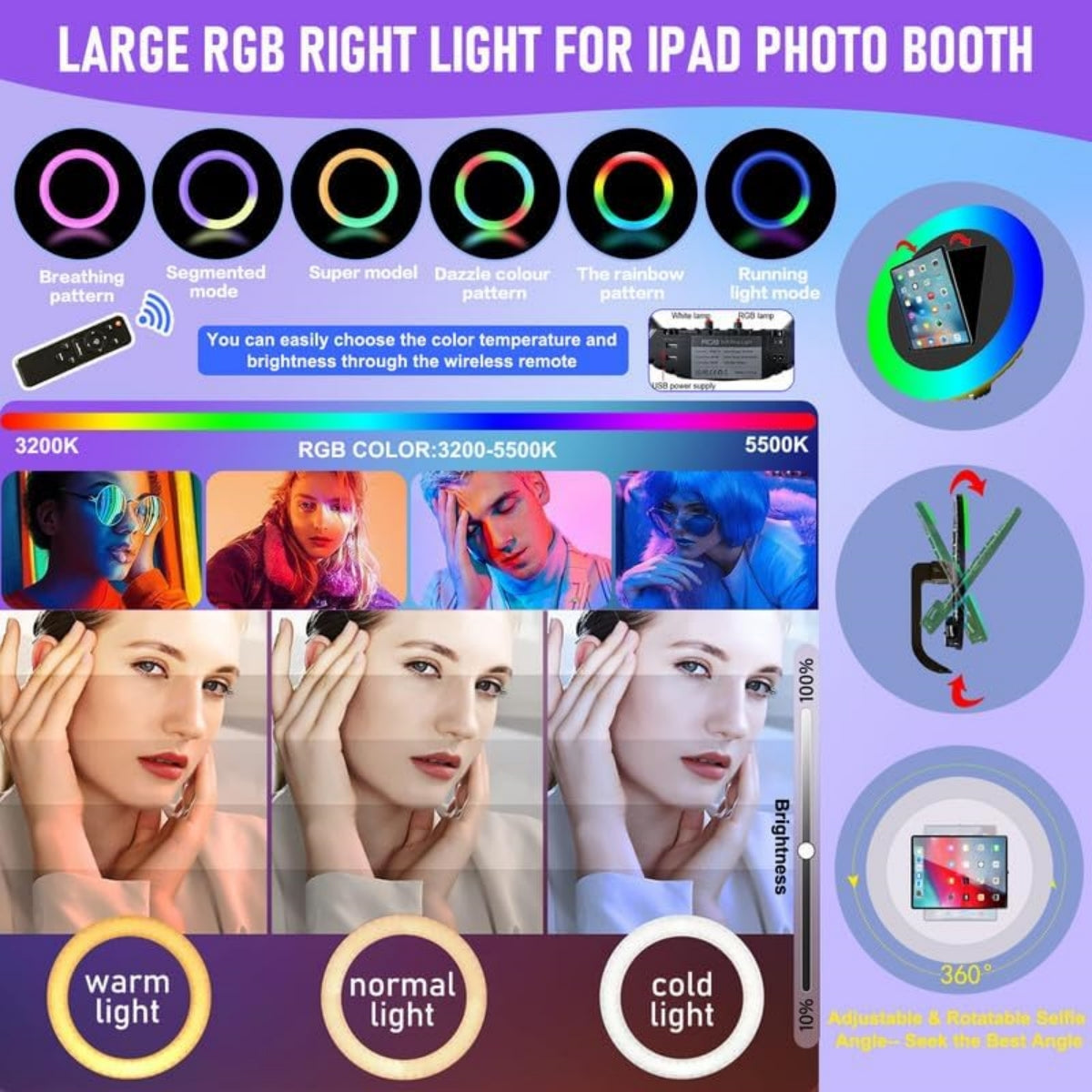 ROOMEDAL Upgraded iPad Photo Booth for iPad 10.2''10.9''11''12.9''Selfie Photo booth Machine ,Free Custom Logo,with RGB Ring Light for Parties Christmas,Wedding Events Rental