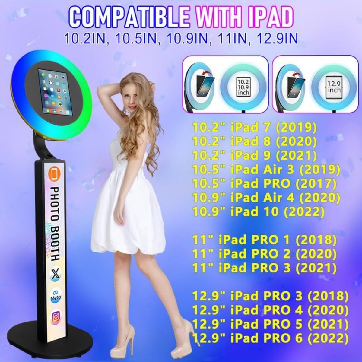 ROOMEDAL Upgraded iPad Photo Booth for iPad 10.2''10.9''11''12.9''Selfie Photo booth Machine ,Free Custom Logo,with RGB Ring Light for Parties Christmas,Wedding Events Rental