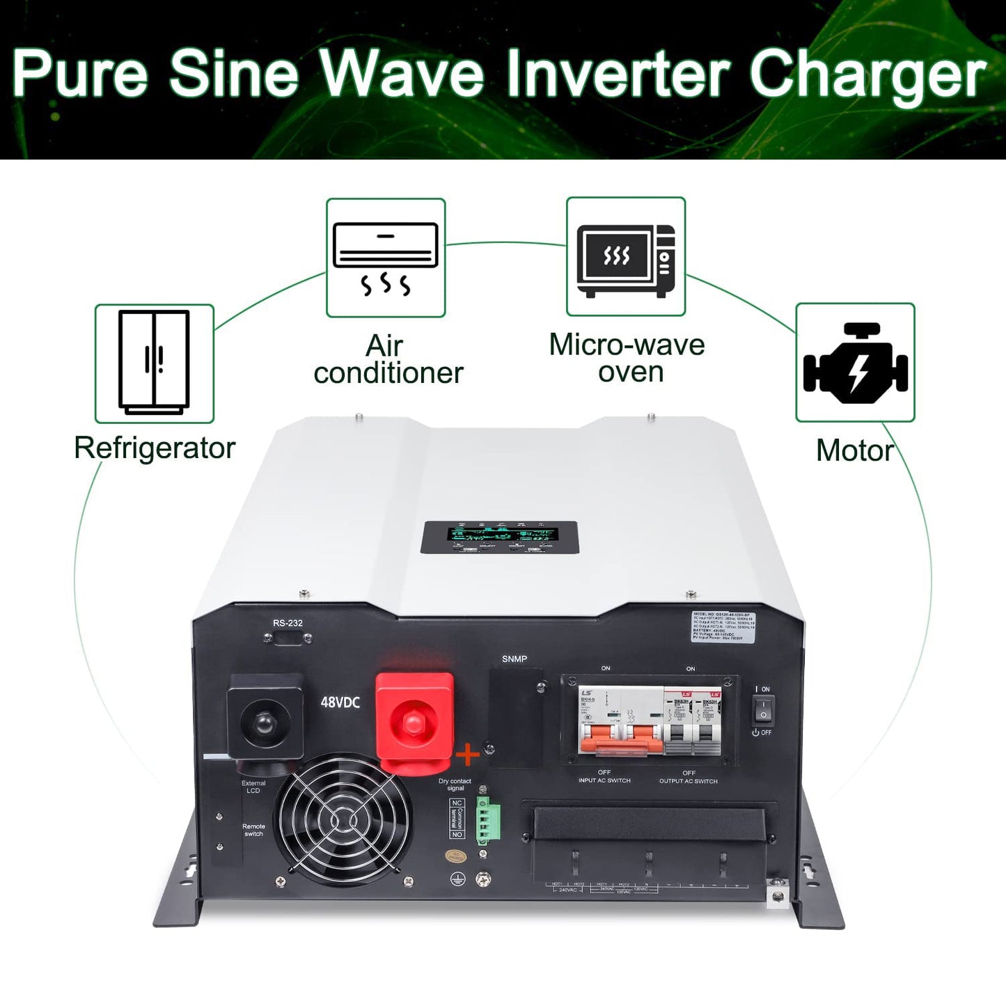 Solar Inverter UL1741 10KW 48V Solar Hybrid Inverter Output 120/240V Split Phase Pure Sine Wave, Low Frequency Inverter, DC 48V AC Input 240V AC, 2x60A MPPT Solar Charger Controller-10KW