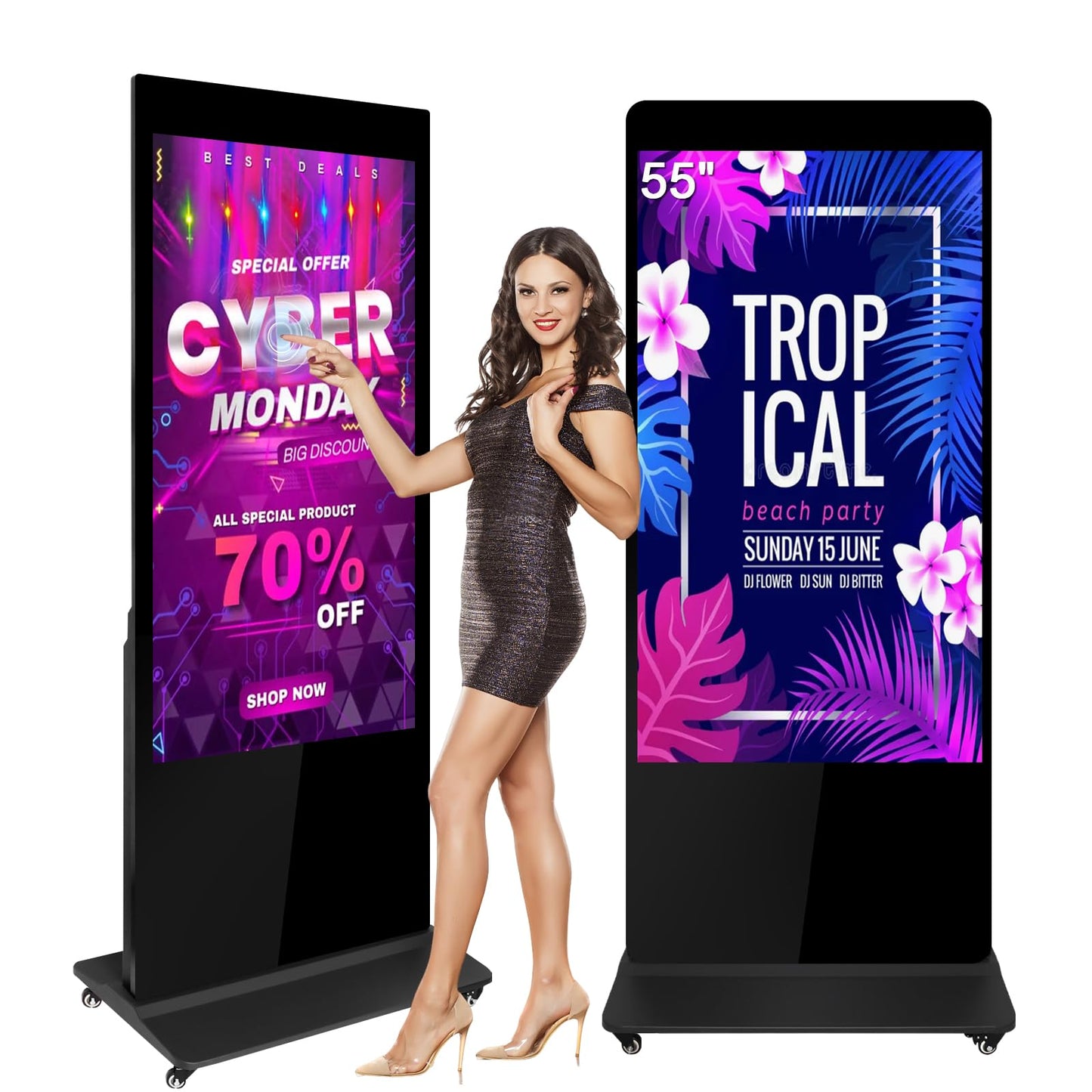 Digital Signage Displays Kiosks Advertizing Screen IPS Full HD LCD Screen Floor Standing Digital Interactive Display with WiFi HDMI/USB Input Auto AD Player, Android OS