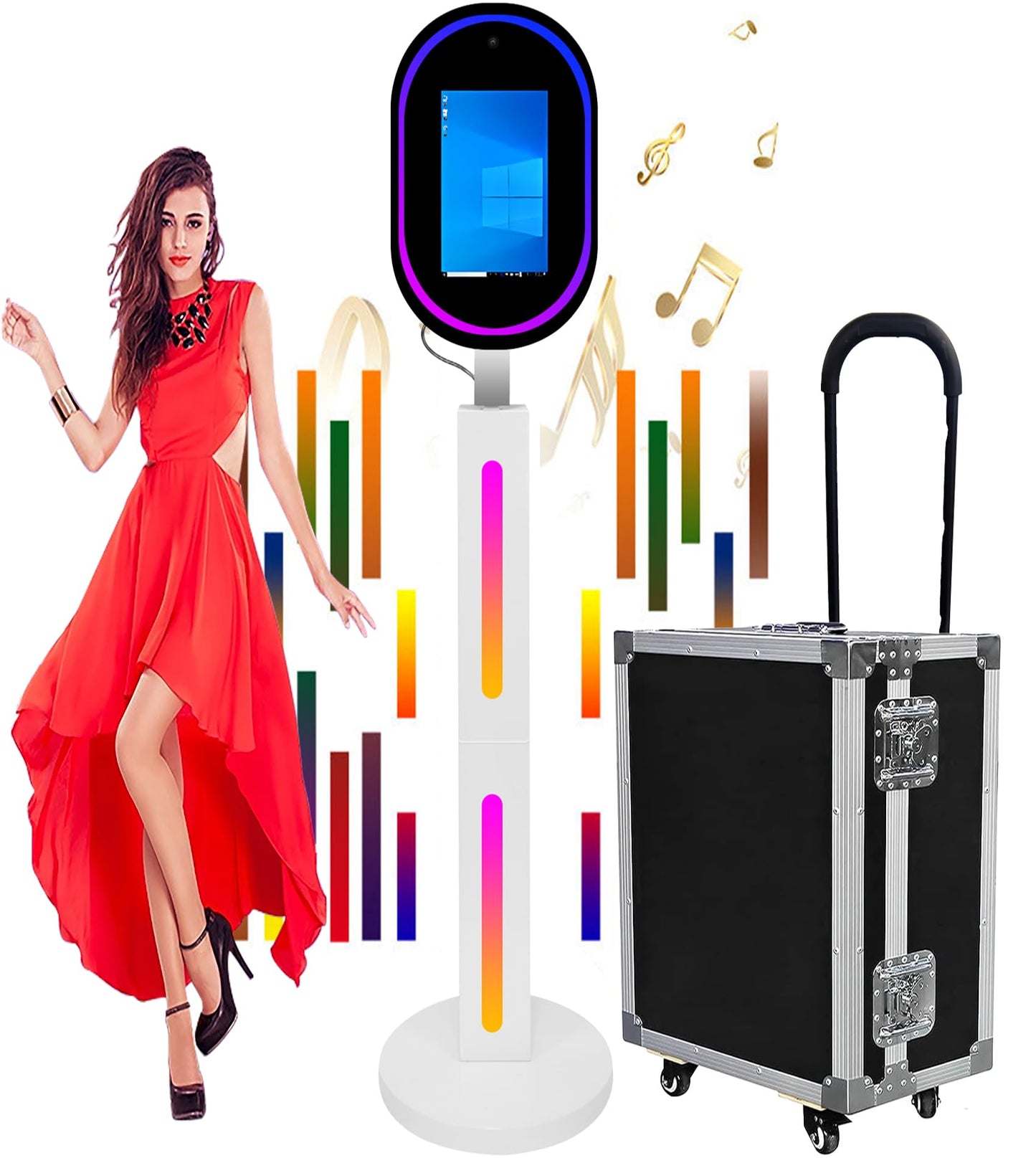 13.3 Inch Portable Mirror Photo Booth for Canon 2000D,1500D Camera Magic Shell Stand Selfie Photobooth Machine Touch Screen with Round Ring Light and Flight Case for Wedding Rental