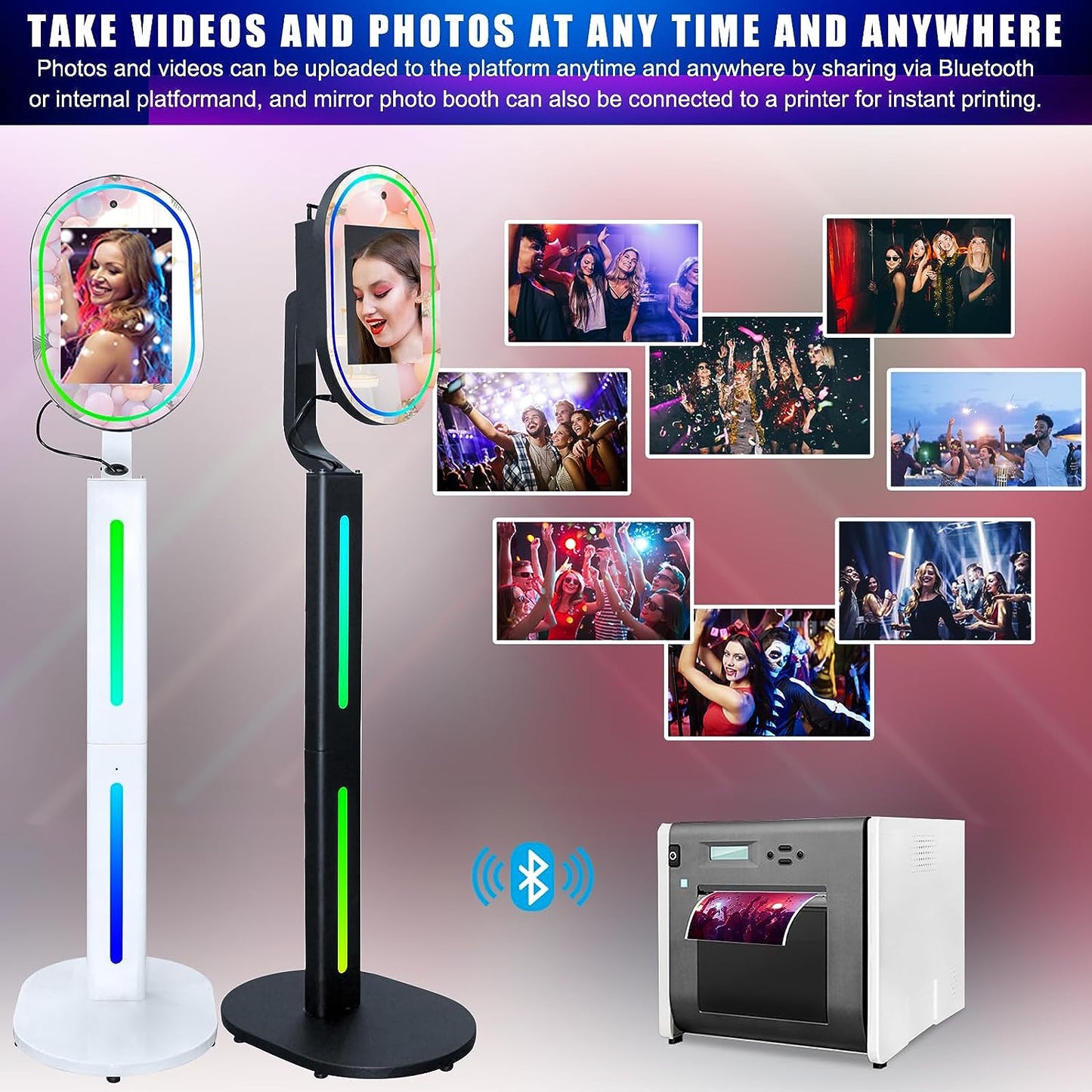 ROOMEDAL 13.3 In Portable Touch Mirror Photo Booth Built-in Mini PC & Camera Photo Booth with Round Ring Light and Trolley Flight Case for Events Wedding Rental Business