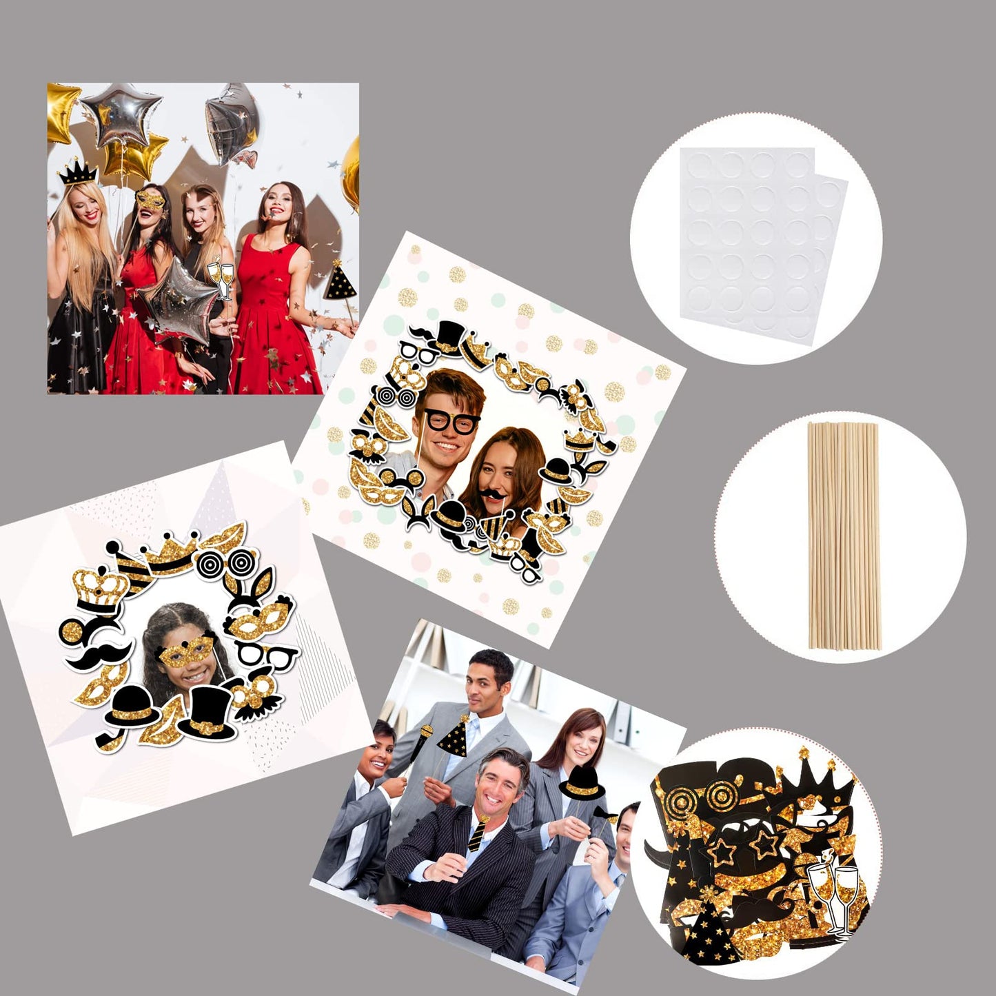 24 Pieces Party Photo Booth Props Mix of Hats, Lipstick, Tie, Crowns for Birthday Weddings Graduation Party Supplies