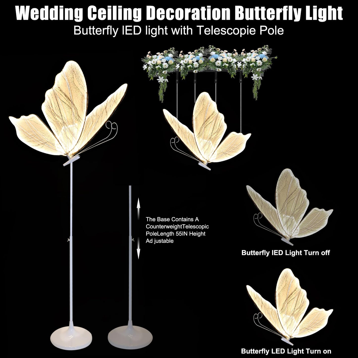 Wedding Butterfly Floor lamp Decorations lamps Creative Ceiling Lamp Butterfly Hanging Decoration Props LED Romantic Lights for Party Rental Business