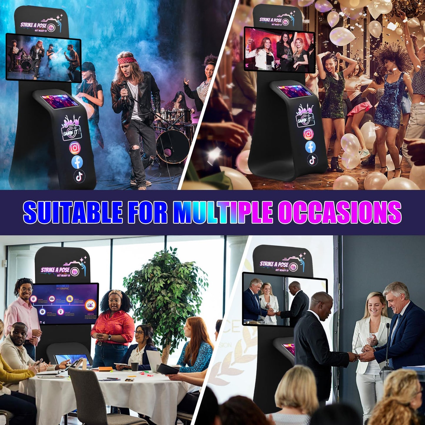 Kiosk TV Floor Stand with iPad Sharing Station Floor Holder Station with Custom Logo Trade Show Display Tension Fabric Tablet Add Interactive Displays for Event,Conference Booths,Trade Show