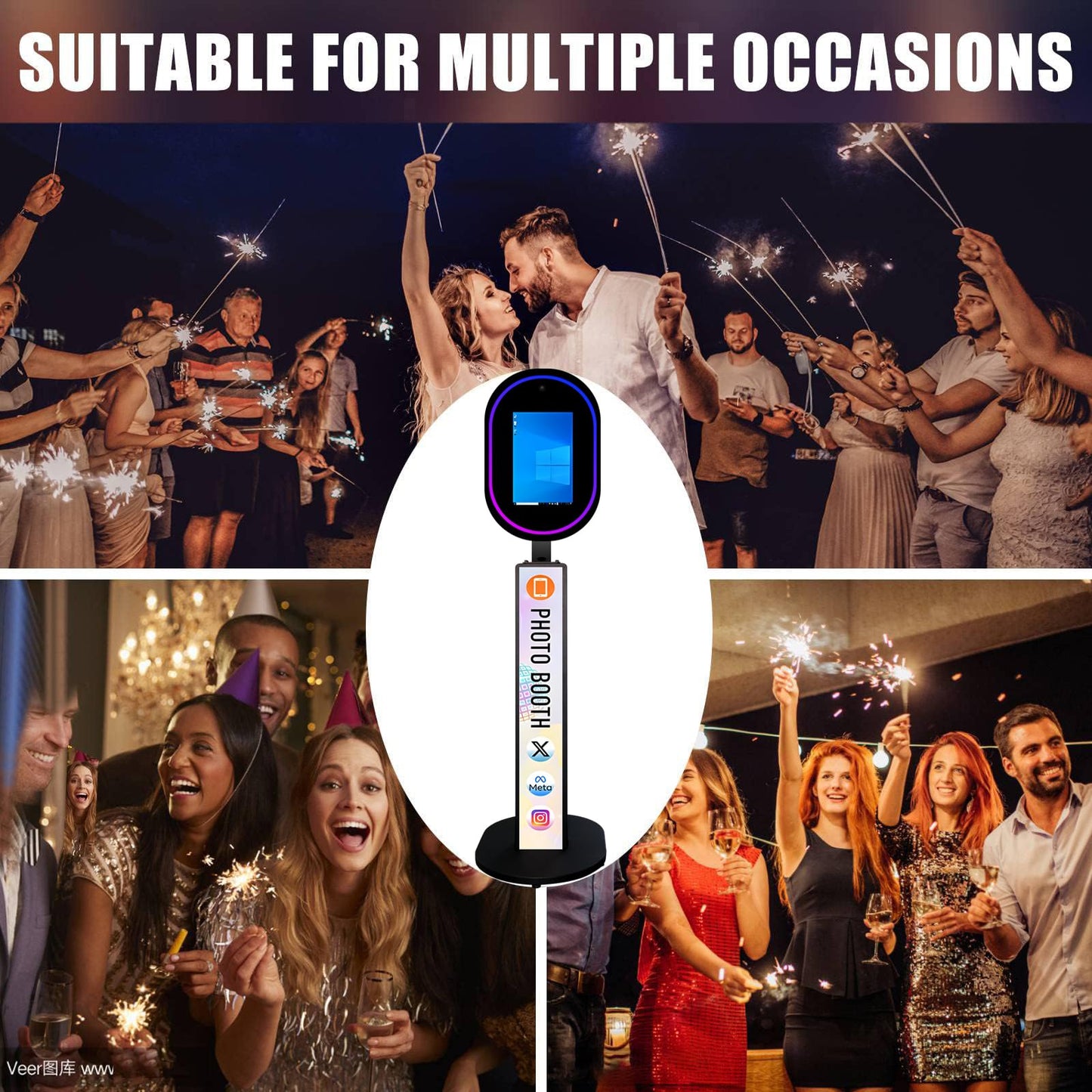 Mirror Photo Booth with Camera APP Software Magic Selfie Station Shell Stand Customized Logo Photobooth Machine Touch Screen with Ring Light and Flight Case for Events Wedding Rental