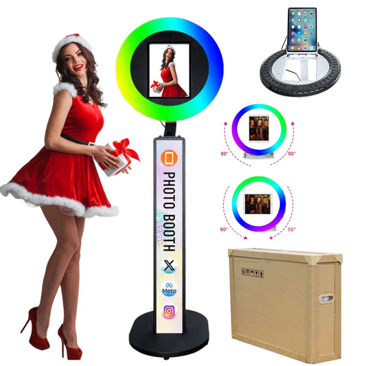 ROOMEDAL Upgraded iPad Photo Booth for iPad 10.2''10.9''11''12.9''Selfie Photo booth Machine ,Free Custom Logo,with RGB Ring Light for Parties Christmas,Wedding Events Rental