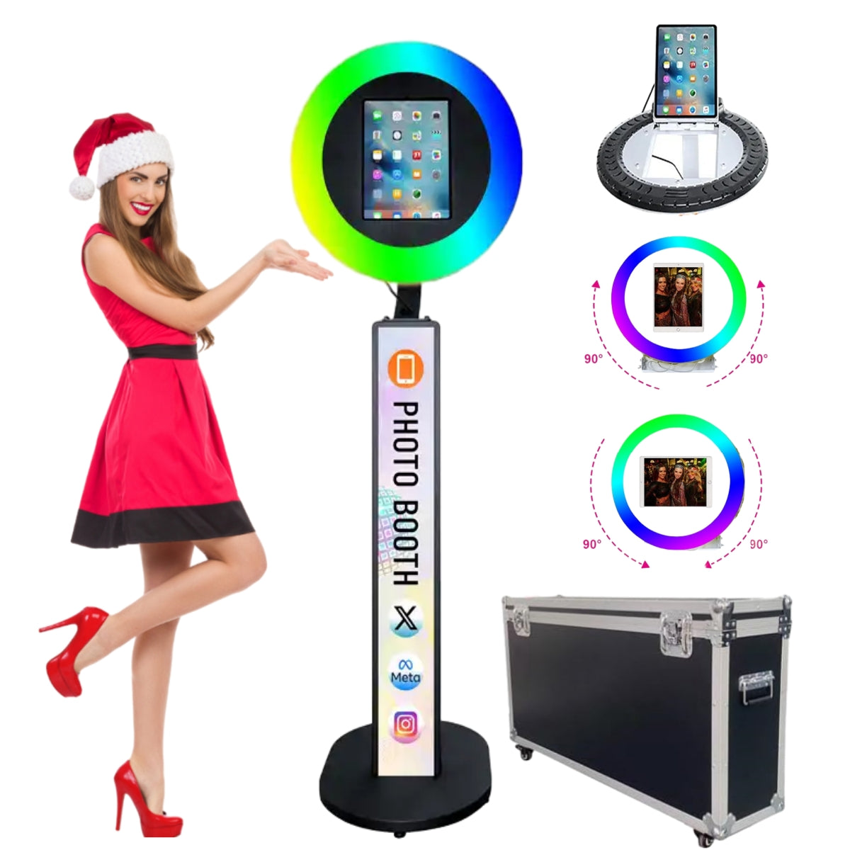 ROOMEDAL Upgraded iPad Photo Booth for iPad 10.2''10.9''11''12.9''Selfie Photo booth Machine ,Free Custom Logo,with RGB Ring Light for Parties Christmas,Wedding Events Rental