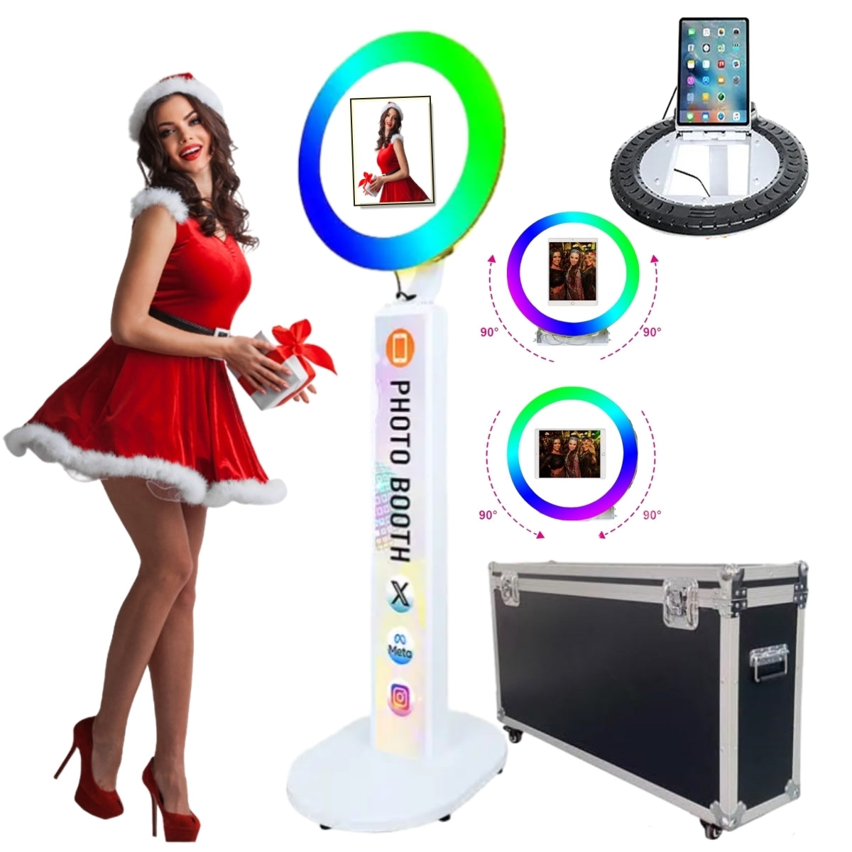 ROOMEDAL Upgraded iPad Photo Booth for iPad 10.2''10.9''11''12.9''Selfie Photo booth Machine ,Free Custom Logo,with RGB Ring Light for Parties Christmas,Wedding Events Rental