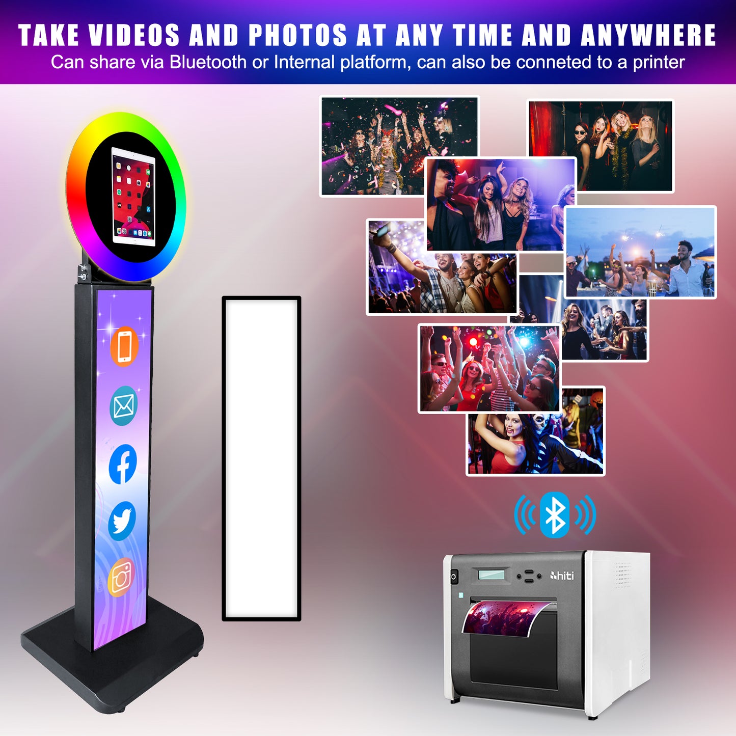 ROOMEDAL Portable iPad Photo Booth, Metal Shell Selfie photobooth Machine for 10.2'' iPad with RGB Ring Light,Free Custom Logo,Remote Control,Flight Case,for Parties,Wedding,Exhibition,Rental Business