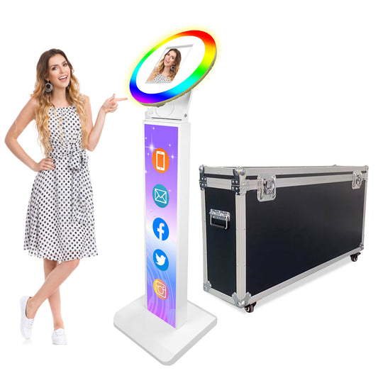 ROOMEDAL Portable iPad Photo Booth, Metal Shell Selfie photobooth Machine for 12.9'' iPad with RGB Ring Light,Free Custom Logo,Remote Control,Flight Case,for Parties,Wedding,Exhibition,Rental Business