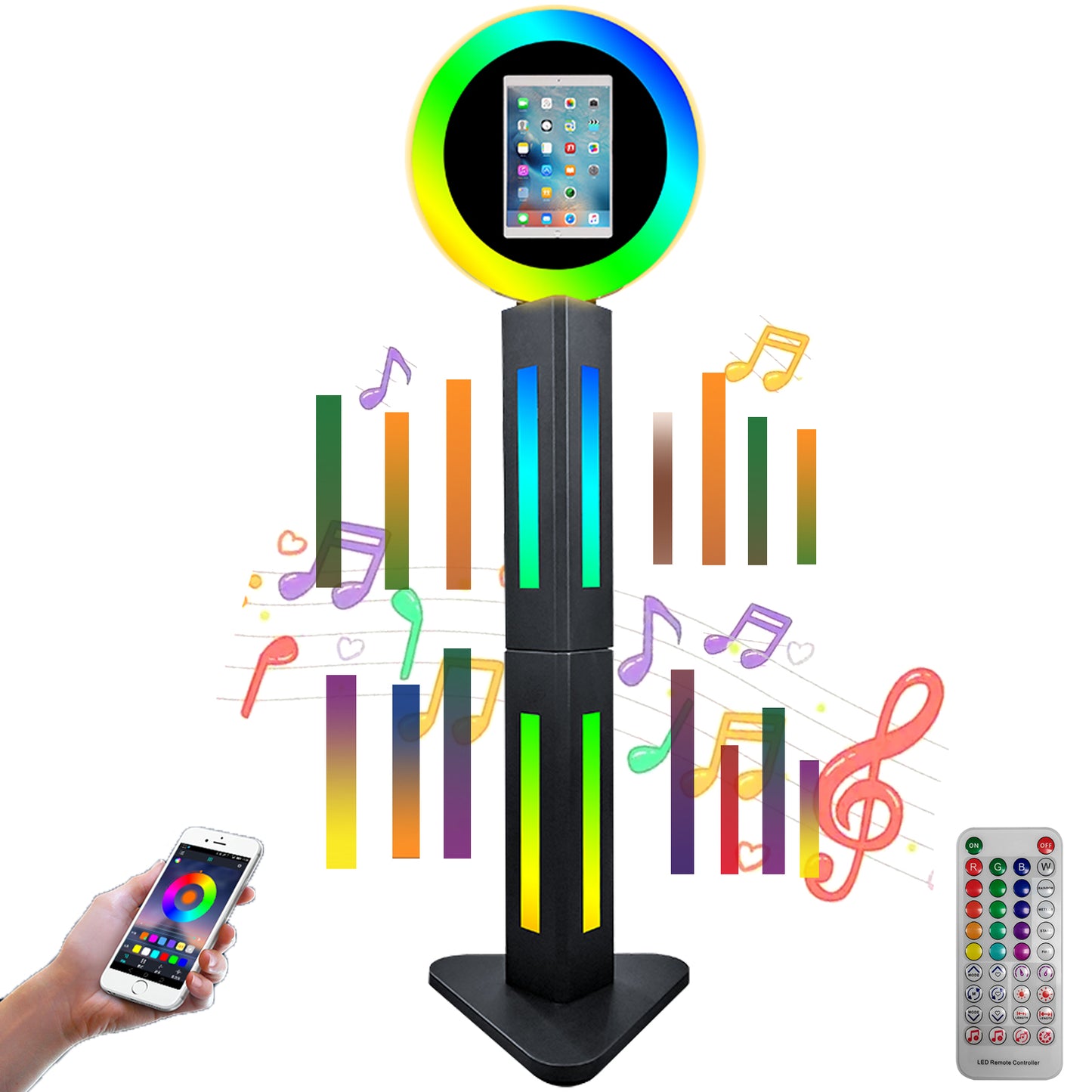 ROOMEDAL Portable Photo Booth for 10.2'' iPad,RGB Ring Light,Music Sync RGB Light Box,Bluetooth App and Remote Control,Metal Shell Selfie photobooth Machine,Flight Case, for Parties,Christmas,Wedding