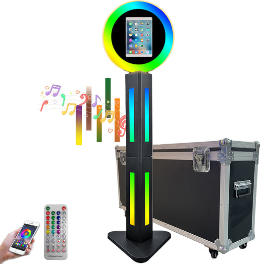 ROOMEDAL Portable Photo Booth for 10.2'' iPad,RGB Ring Light,Music Sync RGB Light Box,Bluetooth App and Remote Control,Metal Shell Selfie photobooth Machine,Flight Case, for Parties,Christmas,Wedding
