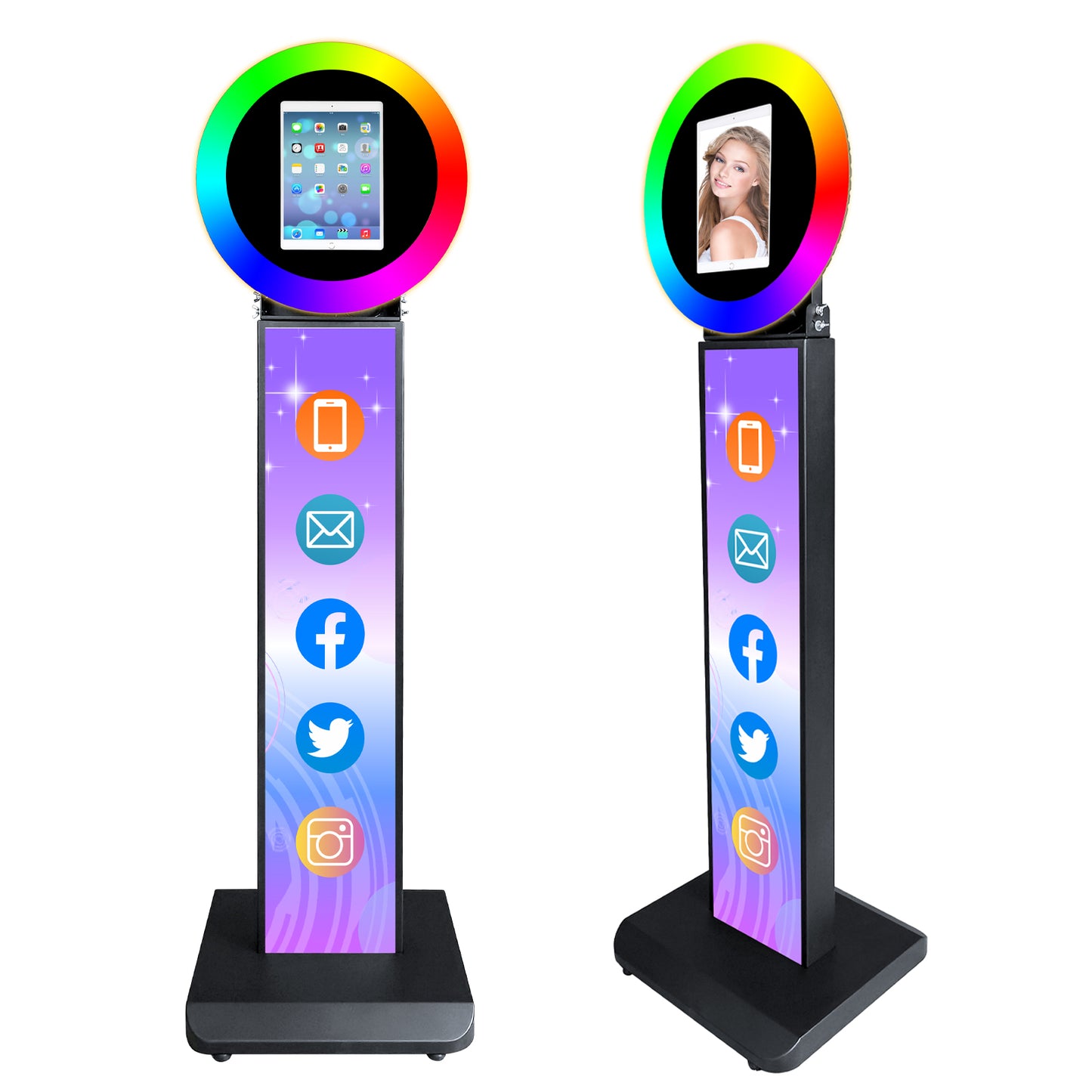ROOMEDAL Portable iPad Photo Booth, Metal Shell Selfie photobooth Machine for 10.2'' iPad with RGB Ring Light,Free Custom Logo,Remote Control,Flight Case,for Parties,Wedding,Exhibition,Rental Business