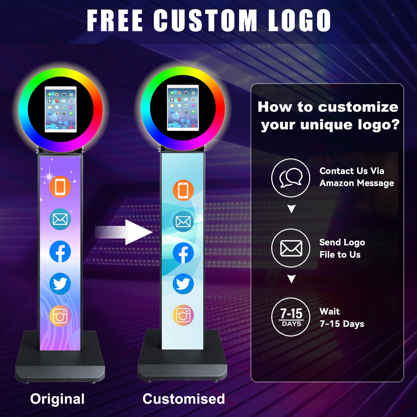 ROOMEDAL Portable iPad Photo Booth, Metal Shell Selfie photobooth Machine for 10.2'' iPad with RGB Ring Light,Free Custom Logo,Remote Control,Flight Case,for Parties,Wedding,Exhibition,Rental Business