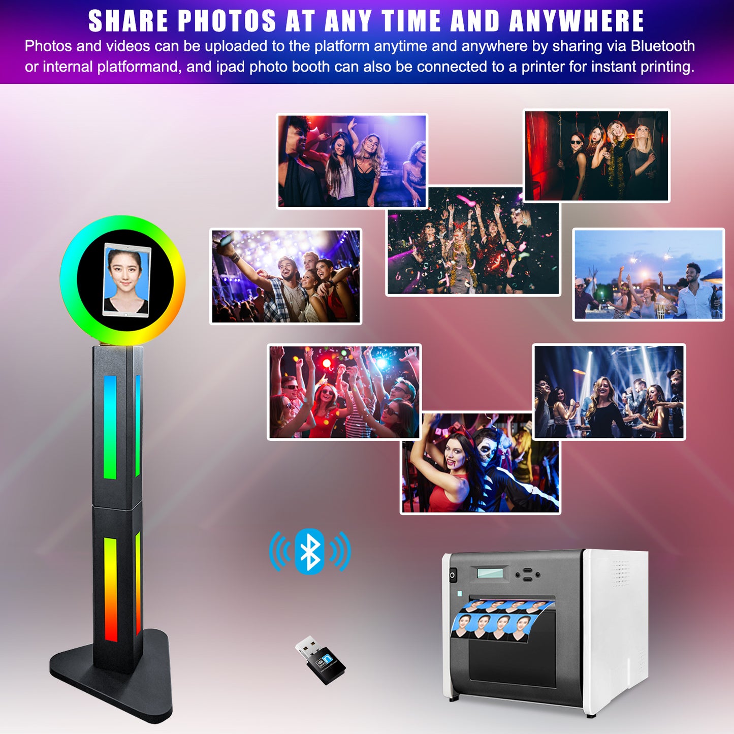 ROOMEDAL Portable Photo Booth for 10.2'' iPad,RGB Ring Light,Music Sync RGB Light Box,Bluetooth App and Remote Control,Metal Shell Selfie photobooth Machine,Flight Case, for Parties,Christmas,Wedding