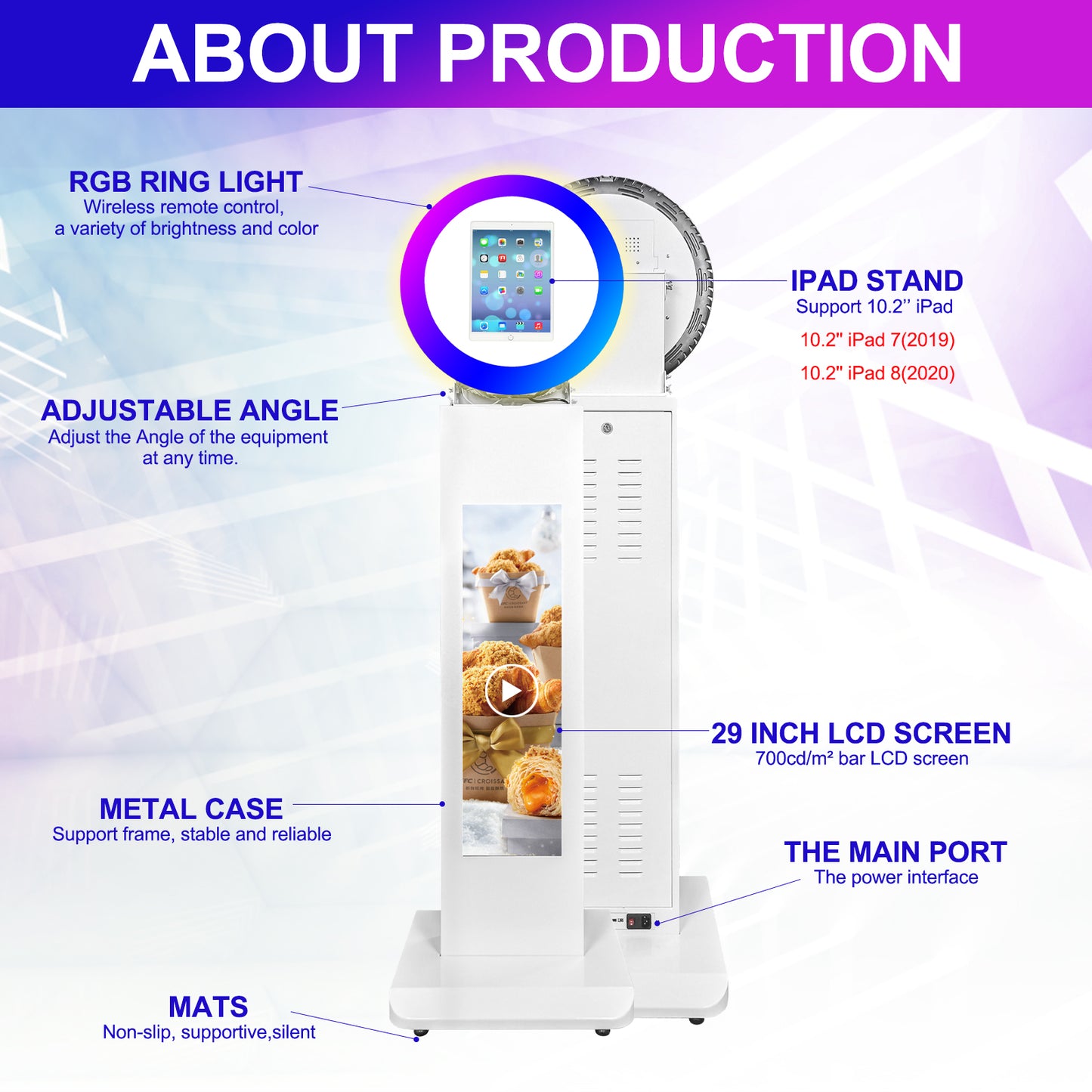 ROOMEDAL Portable iPad Photo Booth, Metal Shell Selfie photobooth Machine for 10.2'' iPad with RGB Ring Light, LCD Screen, Remote Control, for Parties, Wedding, Exhibition, Rental Business