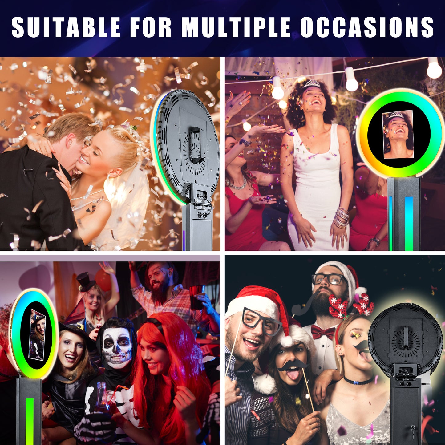 ROOMEDAL Portable Photo Booth for 10.2'' iPad,RGB Ring Light,Music Sync RGB Light Box,Bluetooth App and Remote Control,Metal Shell Selfie photobooth Machine,Flight Case, for Parties,Christmas,Wedding