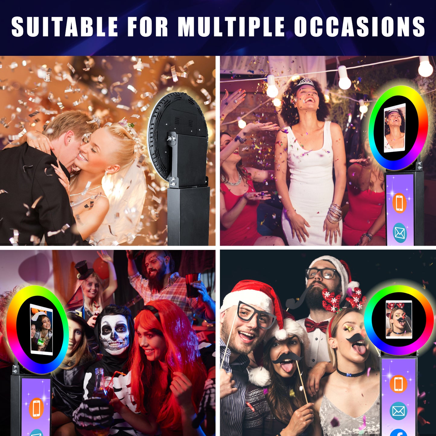 ROOMEDAL Portable iPad Photo Booth, Metal Shell Selfie photobooth Machine for 10.2'' iPad with RGB Ring Light,Free Custom Logo,Remote Control,Flight Case,for Parties,Wedding,Exhibition,Rental Business