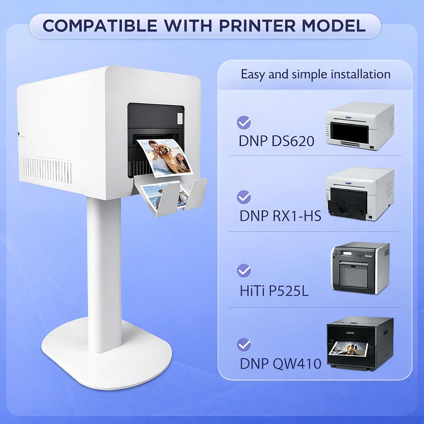 Photo Booth Printer Stand Station for DNP DS620 RX1HS QW410 HiTi P525L Heavy Duty Metal Holder Box Cover Place Hide Printer Bracket Compact Case Assemble Sturdy for Wedding Event Party