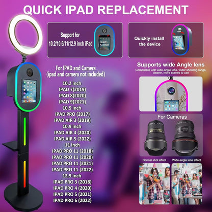 Pro Party Photo Booth with APP/RGB Music Lights - iPad & Camera Dual-Use