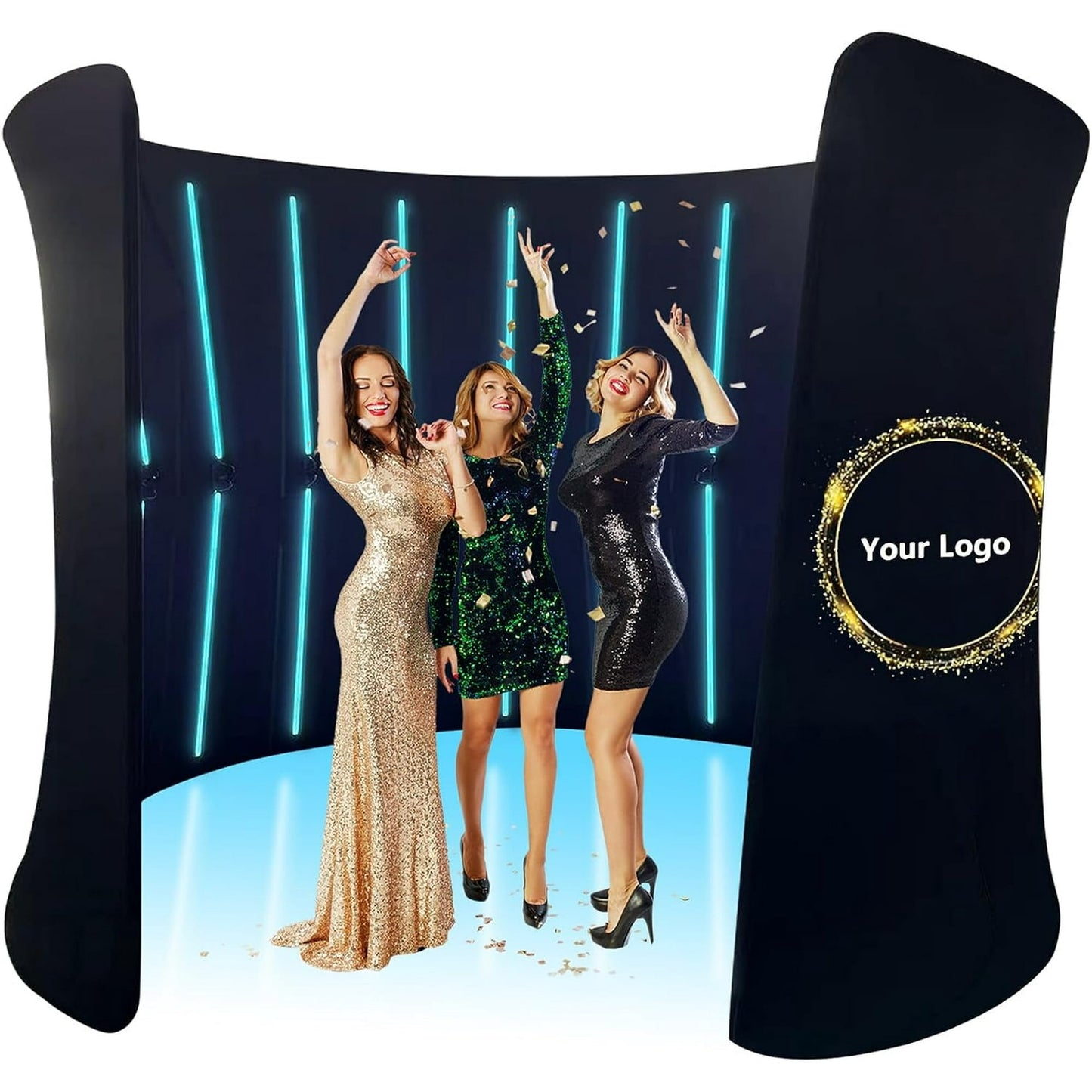 ROOMEDAL Customizable LED 360 Photo Booth Backdrop Enclosure, 360 Photo Booth Background Wall, Photobooth Backdrop,360 Photo Booth Enclosure LED for Halloween Christmas Parties Wedding Event(B:28LED-8'W x 8'）