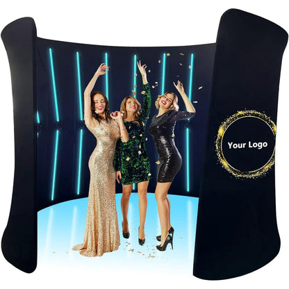 ROOMEDAL Customizable LED 360 Photo Booth Backdrop Enclosure, 360 Photo Booth Background Wall, Photobooth Backdrop,360 Photo Booth Enclosure LED for Halloween Christmas Parties Wedding Event(B:28LED-8'W x 8'）
