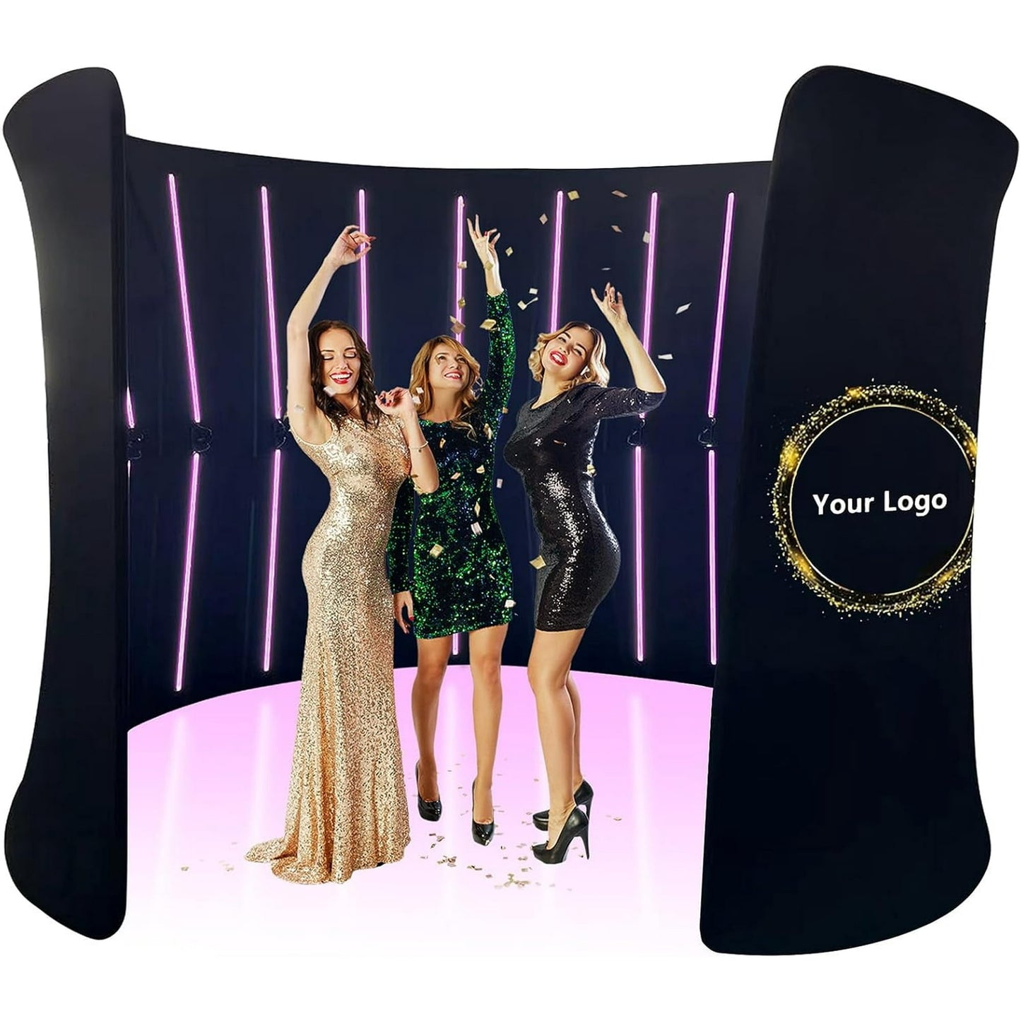 ROOMEDAL 360 Photo Booth Backdrop Background Tents with Customized Logo, , Photobooth Backdrop, 360 Photo Booth Enclosure LED for Halloween Christmas Parties Wedding EventC: 32LED-10'W x 8'H