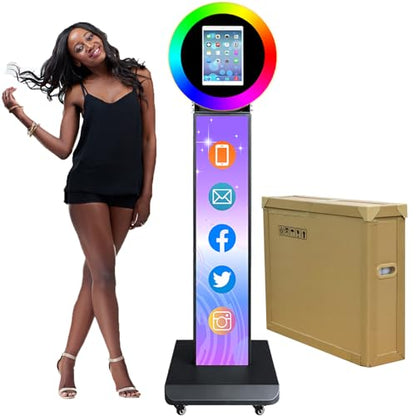 Portable Photo Booth for iPad 10.2in 10.9in 11in 12.9in, Metal Shell Selfie Station photobooth Machine,RGB Ring Light,Free Custom Logo,Remote Control,for Parties,Wedding,Exhibition