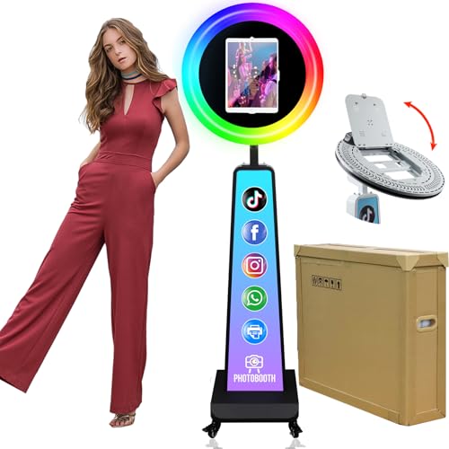 Portable Photo Booth for iPad 10.2in 10.9in 11in 12.9in, Metal Shell Selfie Station photobooth Machine,RGB Ring Light,Free Custom Logo,Remote Control,for Parties,Wedding,Exhibition