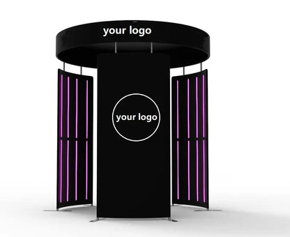 Photo Booth Enclosure, Customizable 360 Photobooth LED Enclosure Backdrop Tent with Led Lights for 360 Photo Booth Machine Party Wedding Events