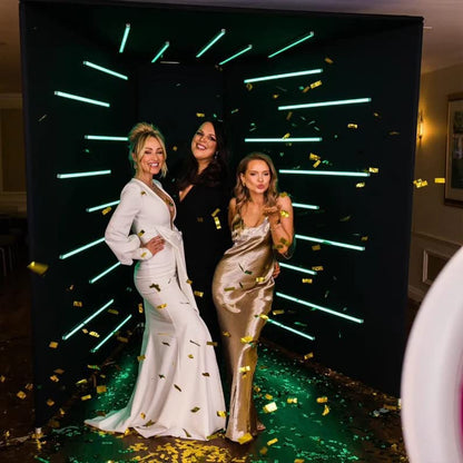 Photo Booth Enclosure, Customizable 360 Photobooth LED Enclosure Backdrop Tent with Led Lights for Party Wedding Events Rent