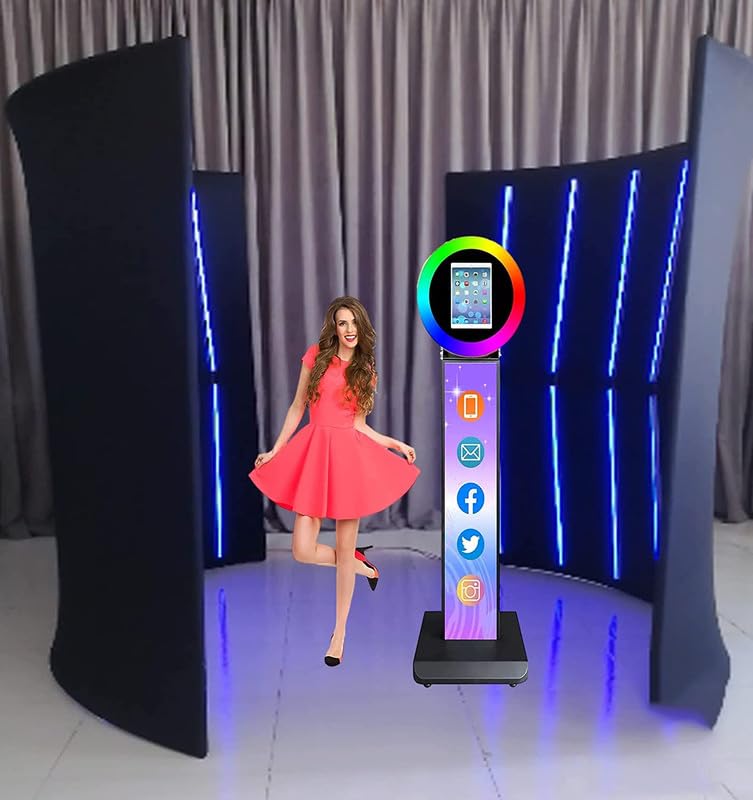 360 Photo Booth Enclosure with RGB LED Light Strip Suitable for Photobooth Machines Take Photos with Customized Logo 360 Photobooth Backdrop for Show /Party/Wedding