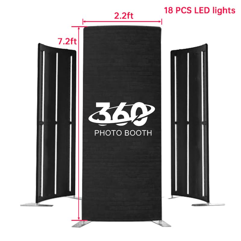 Photo Booth Enclosure, Customizable 360 Photobooth LED Enclosure Backdrop Tent with Led Lights for 360 Photo Booth Machine Party Wedding Events