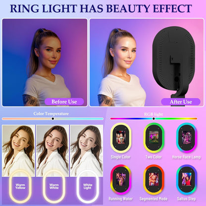Portable iPad Photo Booth Stand with RGB Ring Light - Compatible with 10.2" to 13" iPad Pro/Air