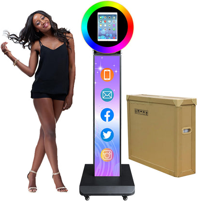 Portable Photo Booth for iPad 10.2in 10.9in 11in 12.9in, Metal Shell Selfie Station photobooth Machine,RGB Ring Light,Free Custom Logo,Remote Control,for Parties,Wedding,Exhibition