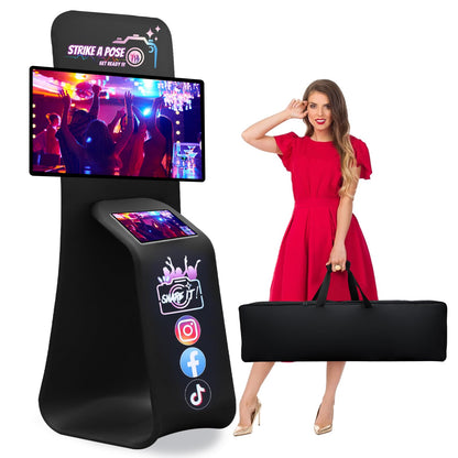 Kiosk TV Floor Stand with iPad Sharing Station Floor Holder Station with Custom Logo Trade Show Display Tension Fabric Tablet Add Interactive Displays for Event,Conference Booths,Trade Show