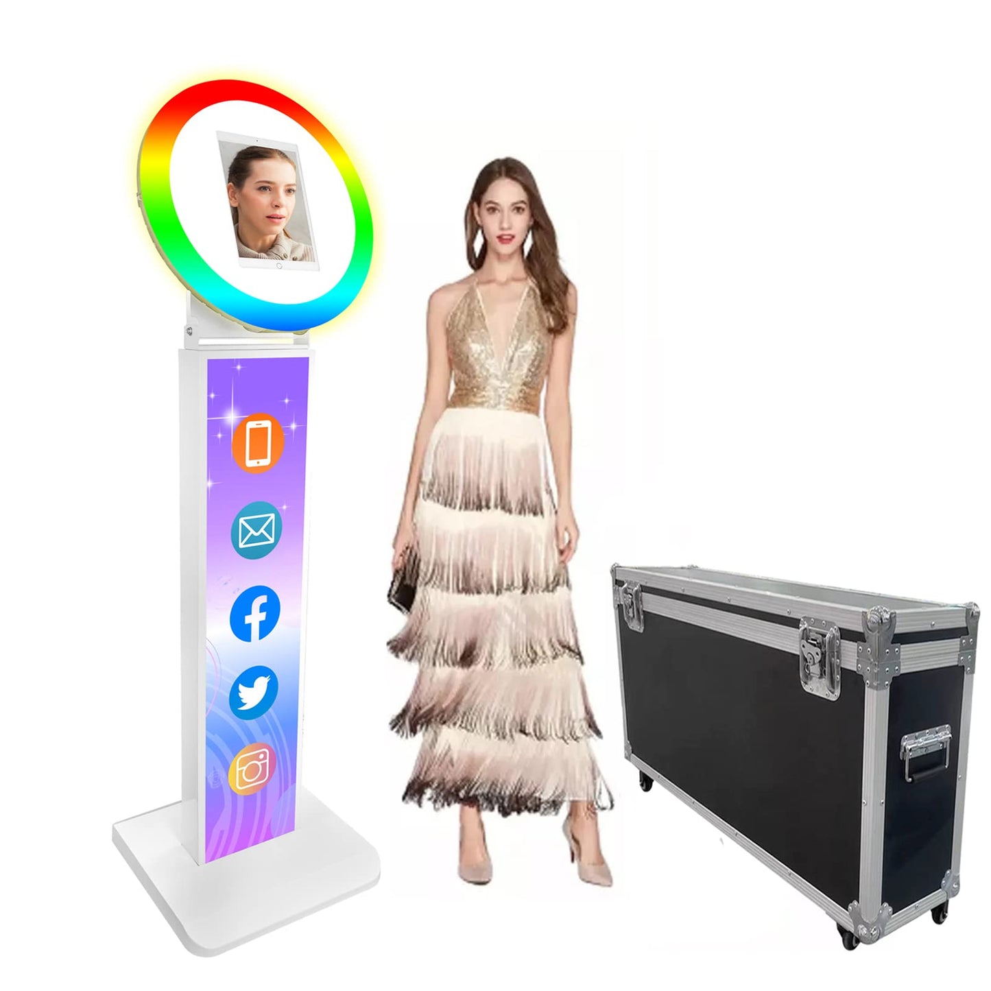 Portable Photo Booth Shell Selfie Machine Adjustable Stand Photobooth with RGB LED Ring Light for Wedding Christmas