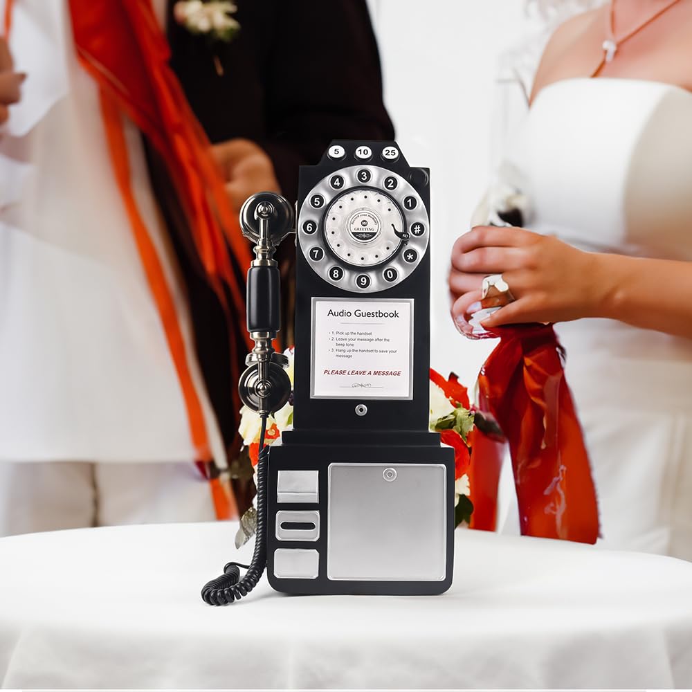 Audio Guest Book Wedding Phone, Retro Classic Audio Guestbook Record Customized Audio Messages with Guest Book Telephone for Parties Weddings Birthdays Rentals Confessions