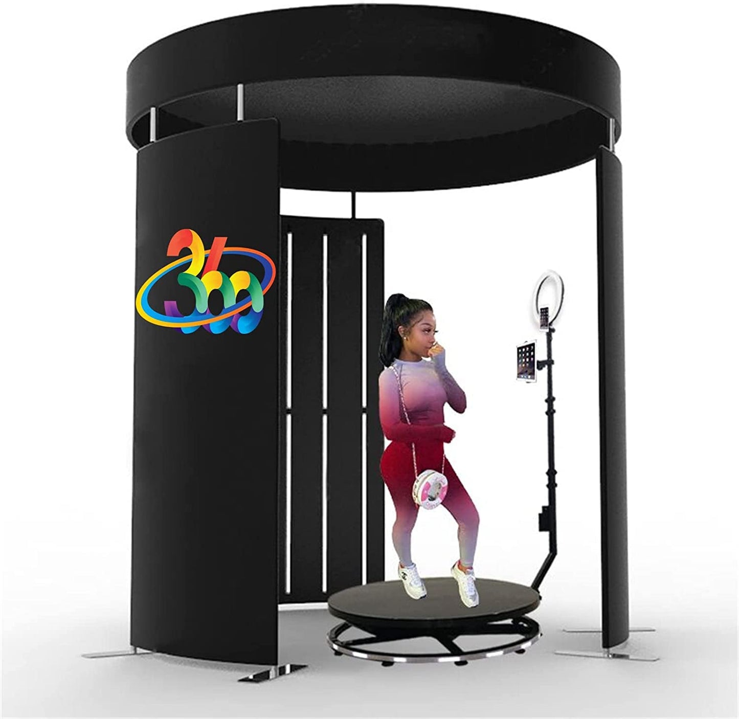Photo Booth Enclosure, Customizable 360 Photobooth LED Enclosure Backdrop Tent with Led Lights for 360 Photo Booth Machine Party Wedding Events