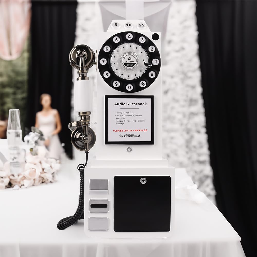 Audio Guest Book Wedding Phone, Retro Classic Audio Guestbook Record Customized Audio Messages with Guest Book Telephone for Parties Weddings Birthdays Rentals Confessions