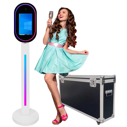 ROOMEDAL 13.3 In Portable Touch Mirror Photo Booth Built-in Mini PC & Camera Photo Booth with Round Ring Light and Flight Case for Events Wedding Rental Business