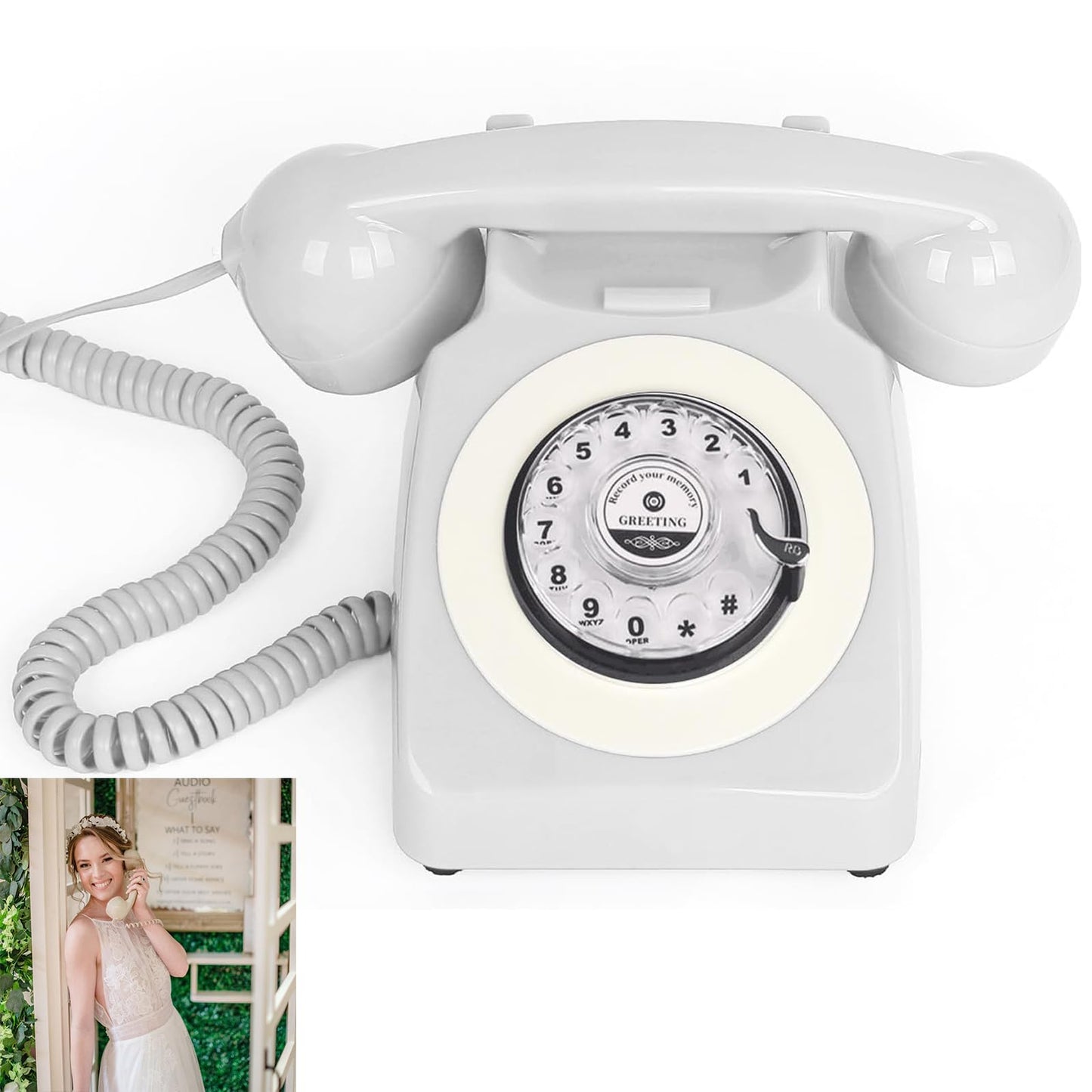 Audio Guest Book Wedding Phone Record Customized Audio Messages Left with Audio Guestbook Confessions Phone Record for Parties Weddings Event Birthdays Rentals (White)