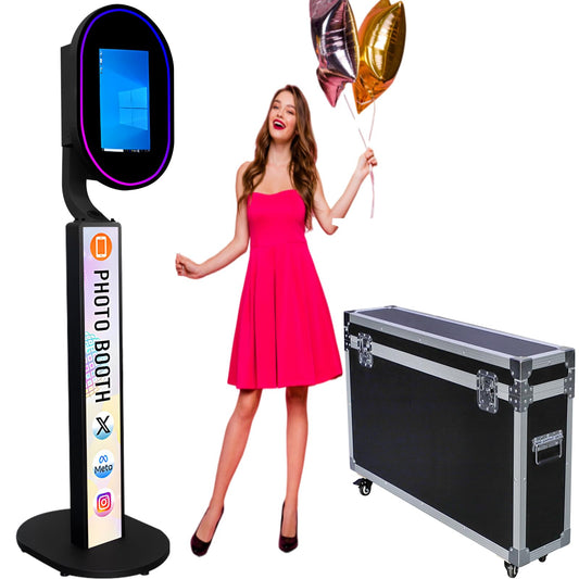 Mirror Photo Booth with Camera APP Software Magic Selfie Station Shell Stand Customized Logo Photobooth Machine Touch Screen with Ring Light and Flight Case for Events Wedding Rental