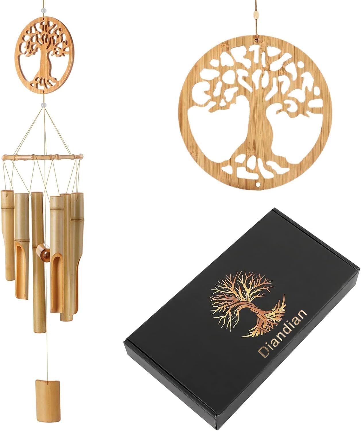 Tree of Life Bamboo Wind Chimes Handmade Wooden Nusic Chimes, Which has Natural Beautiful Sound Apply to Garden,Patio,Home or Outdoor Decor