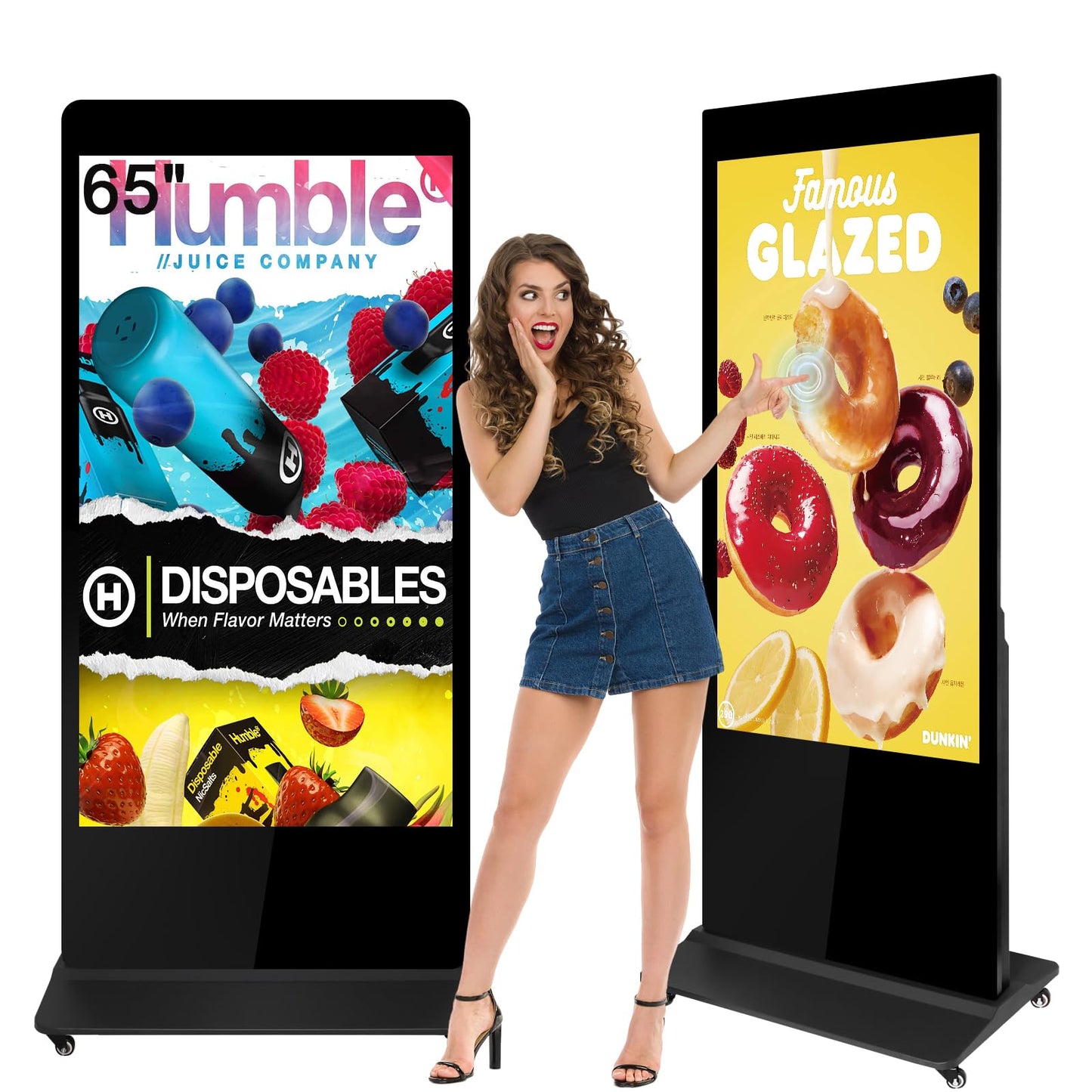 Digital Signage Displays Kiosks Advertizing Screen IPS Full HD LCD Screen Floor Standing Digital Interactive Display with WiFi HDMI/USB Input Auto AD Player, Android OS