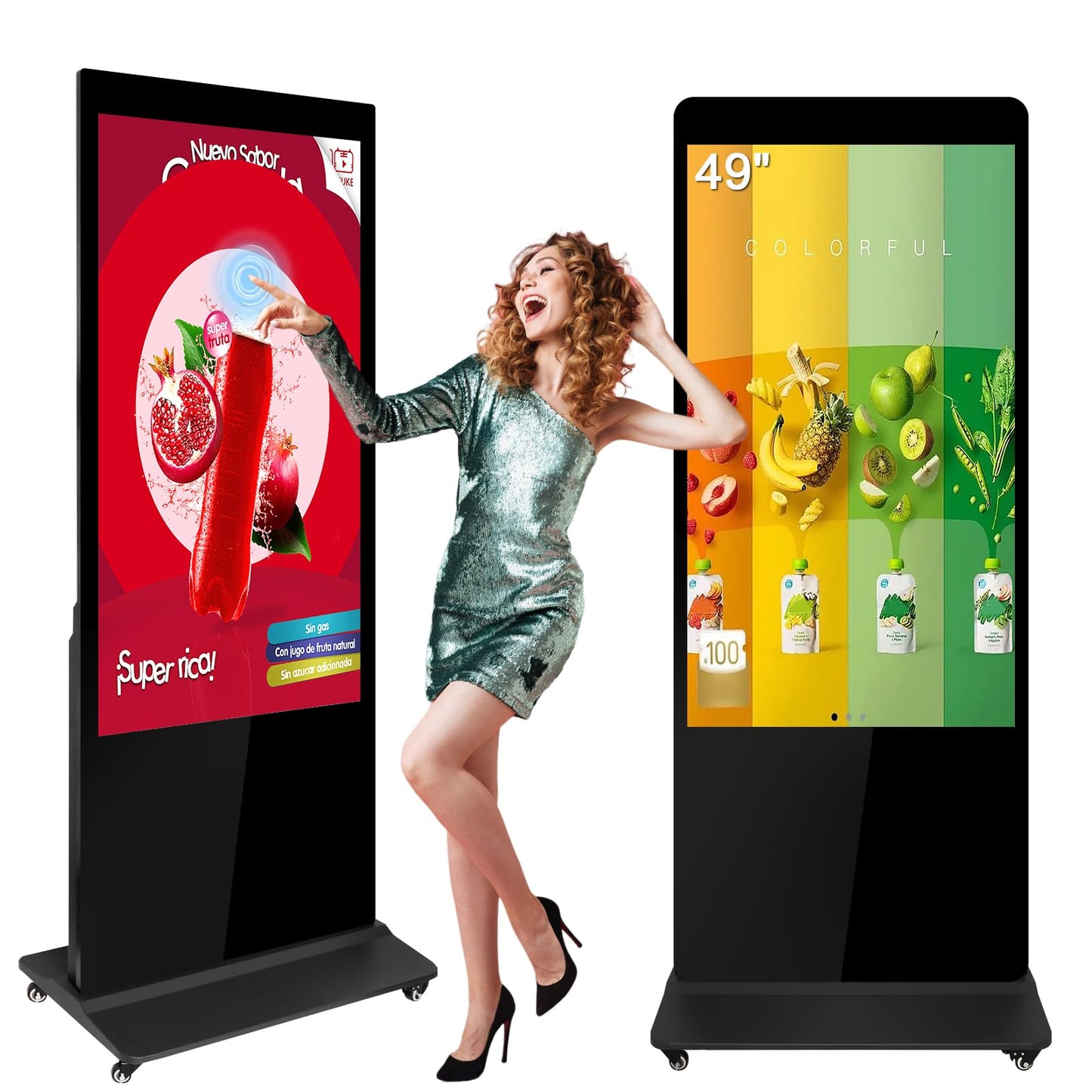 Digital Signage Displays Kiosks Advertizing Screen IPS Full HD LCD Screen Floor Standing Digital Interactive Display with WiFi HDMI/USB Input Auto AD Player, Android OS