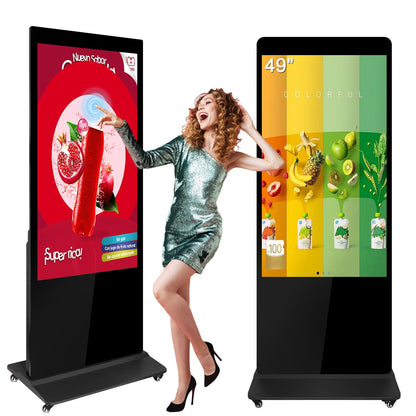 Digital Signage Displays Kiosks Advertizing Screen IPS Full HD LCD Screen Floor Standing Digital Interactive Display with WiFi HDMI/USB Input Auto AD Player, Android OS