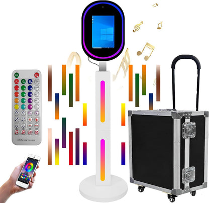 ROOMEDAL 13.3 In Portable Touch Mirror Photo Booth Built-in Mini PC & Camera Photo Booth with Round Ring Light and Trolley Flight Case for Events Wedding Rental Business