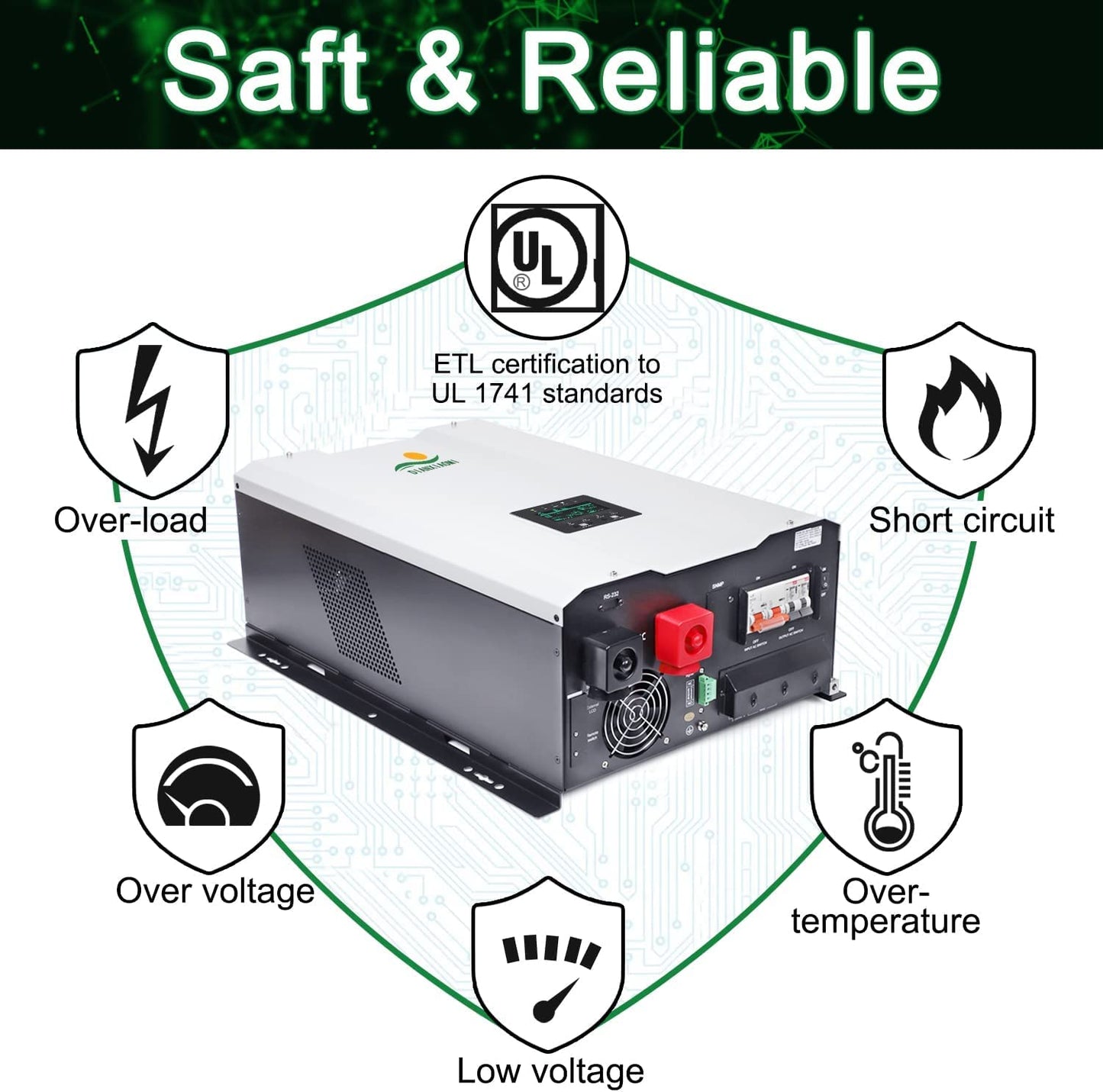 UL1741 8KW 48 Volt Solar Inverter Charger, DC 48V AC Input 240V AC Output 120V/240V Power Pure Sine Wave Power Inverter, 2x60A MPPT Solar Charger, Charge Current 200A